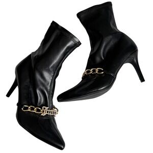 Juicy Couture Tommi Black Faux Leather Stiletto Ankle Boots Booties Womens 6.5